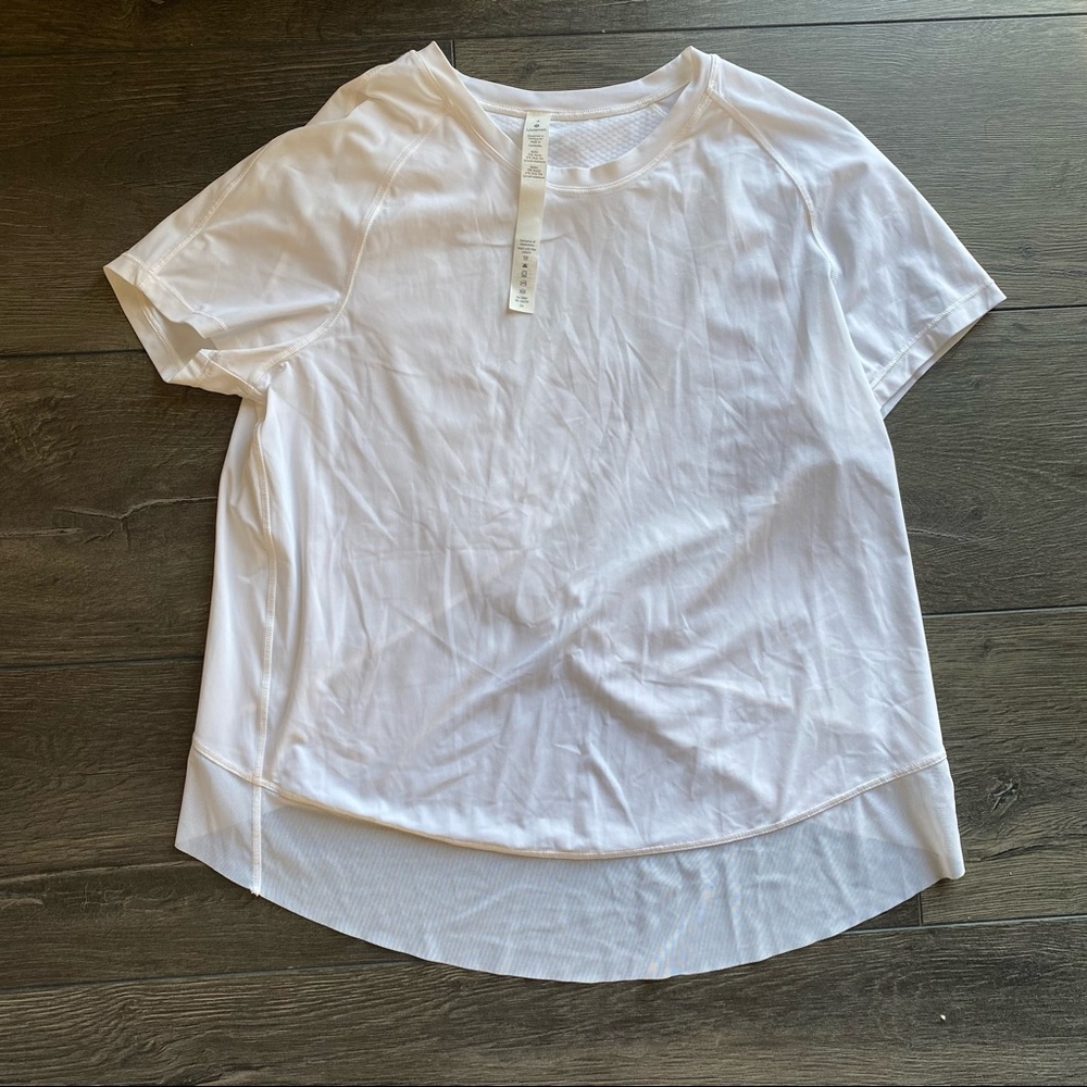 Lululemon white Lululemon white short sleeve top with mesh trim